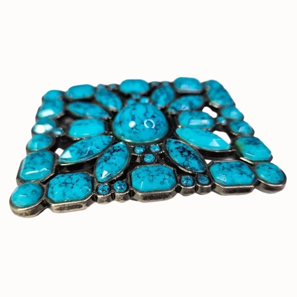 Turquoise Color Inspired Belt Buckle Gemstone Design and Metal Frame Costume Vtg - Picture 5 of 6
